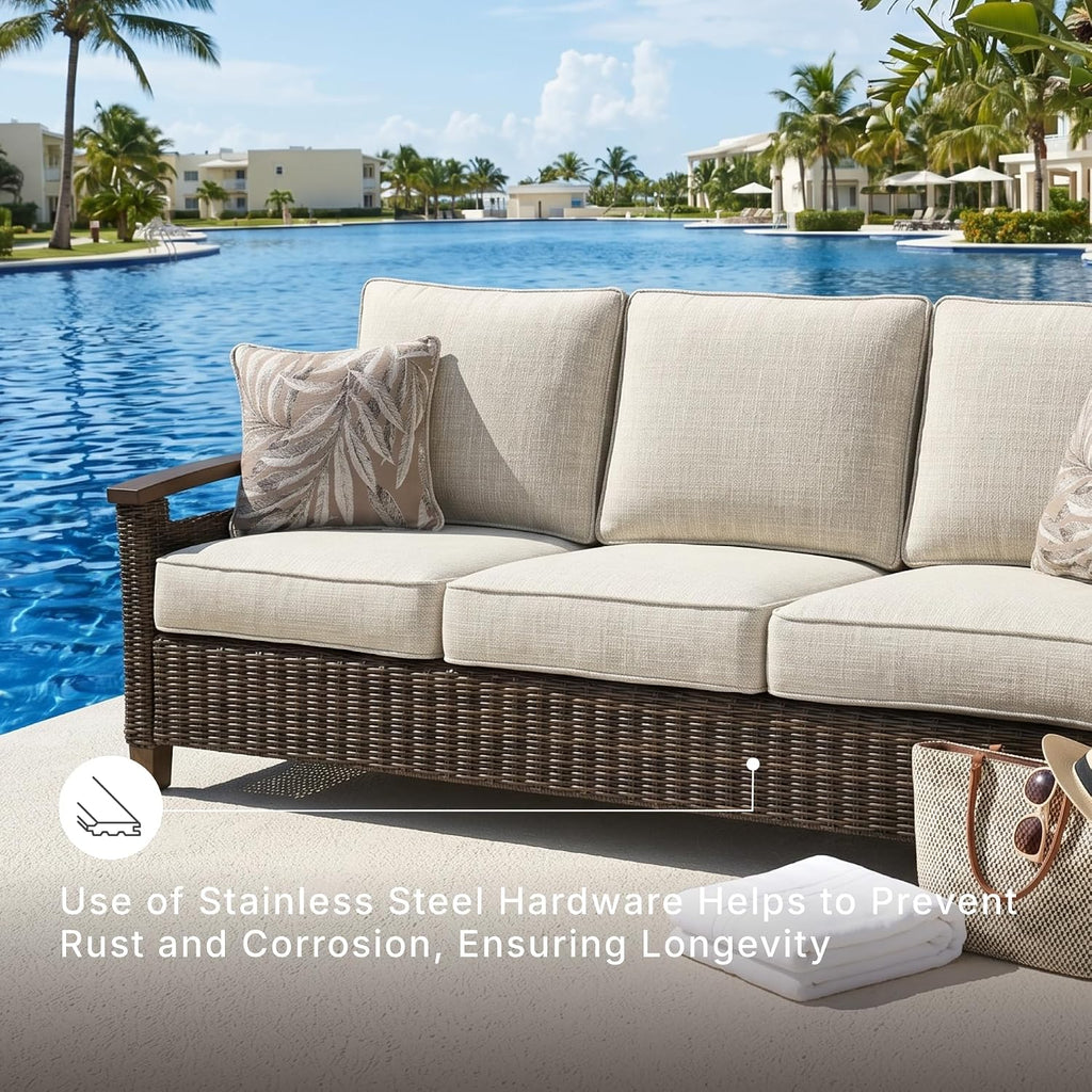 Cushioned Wicker 3‑Seater Outdoor Patio Sofa