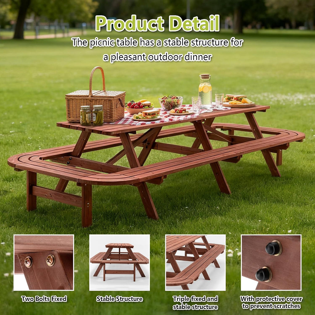 Large Wooden Rectangular Outdoor Picnic Set
