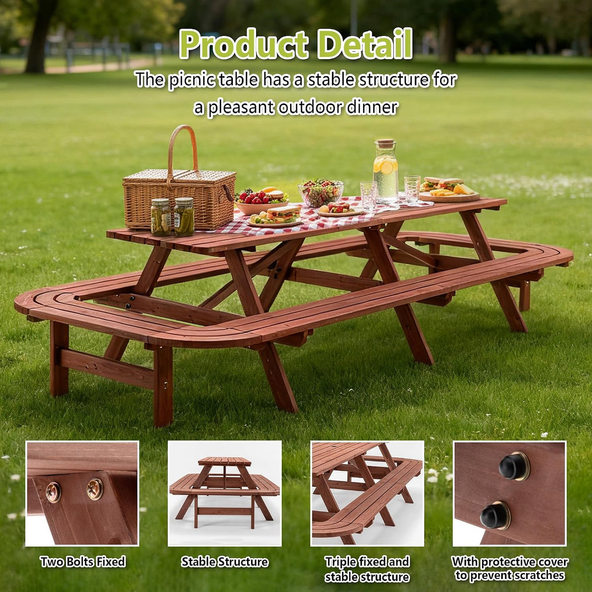 Large Wooden Rectangular Outdoor Picnic Set