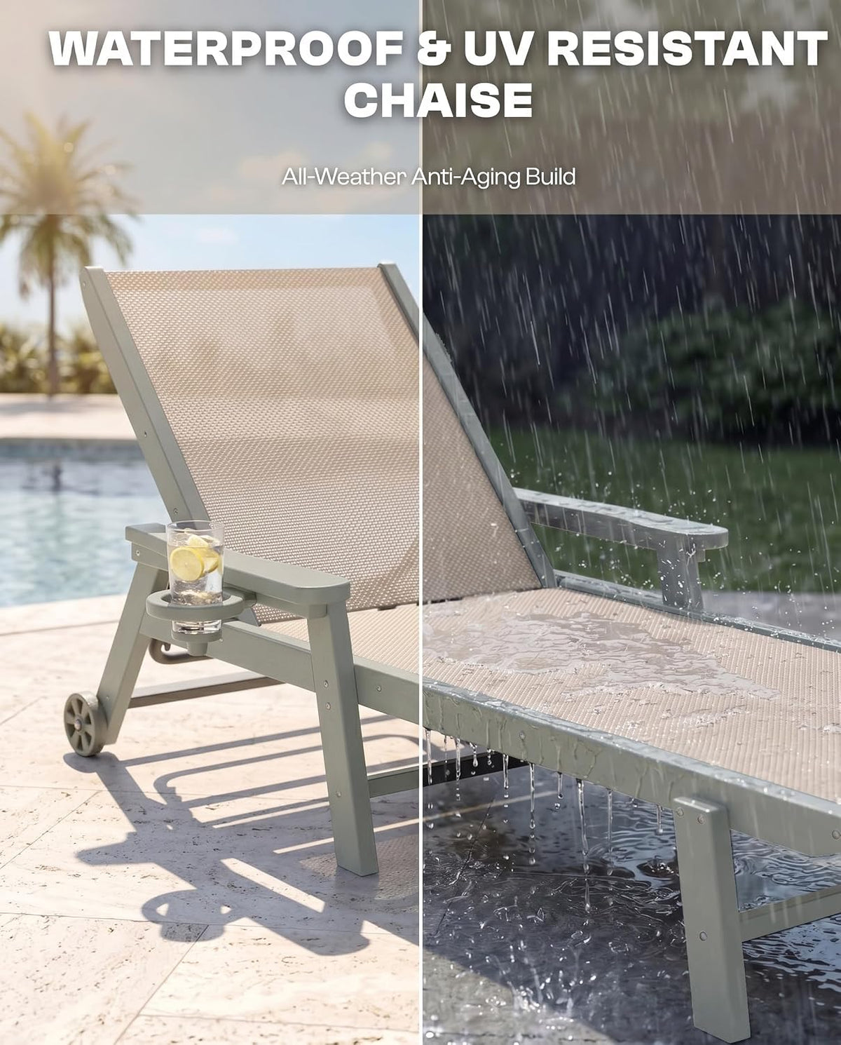 HDPE Adjustable Wheeled Outdoor Lounge Chairs