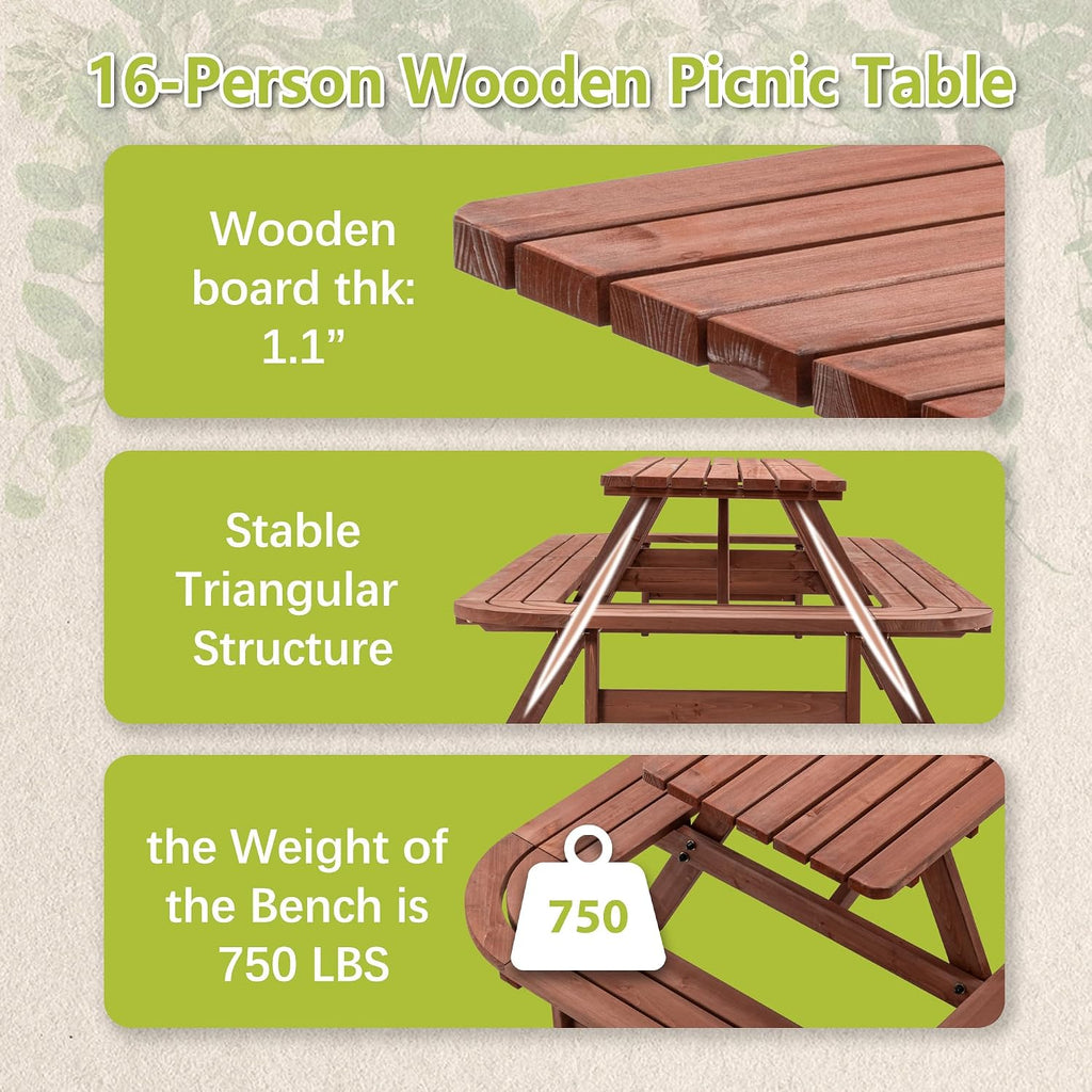 Large Wooden Rectangular Outdoor Picnic Set