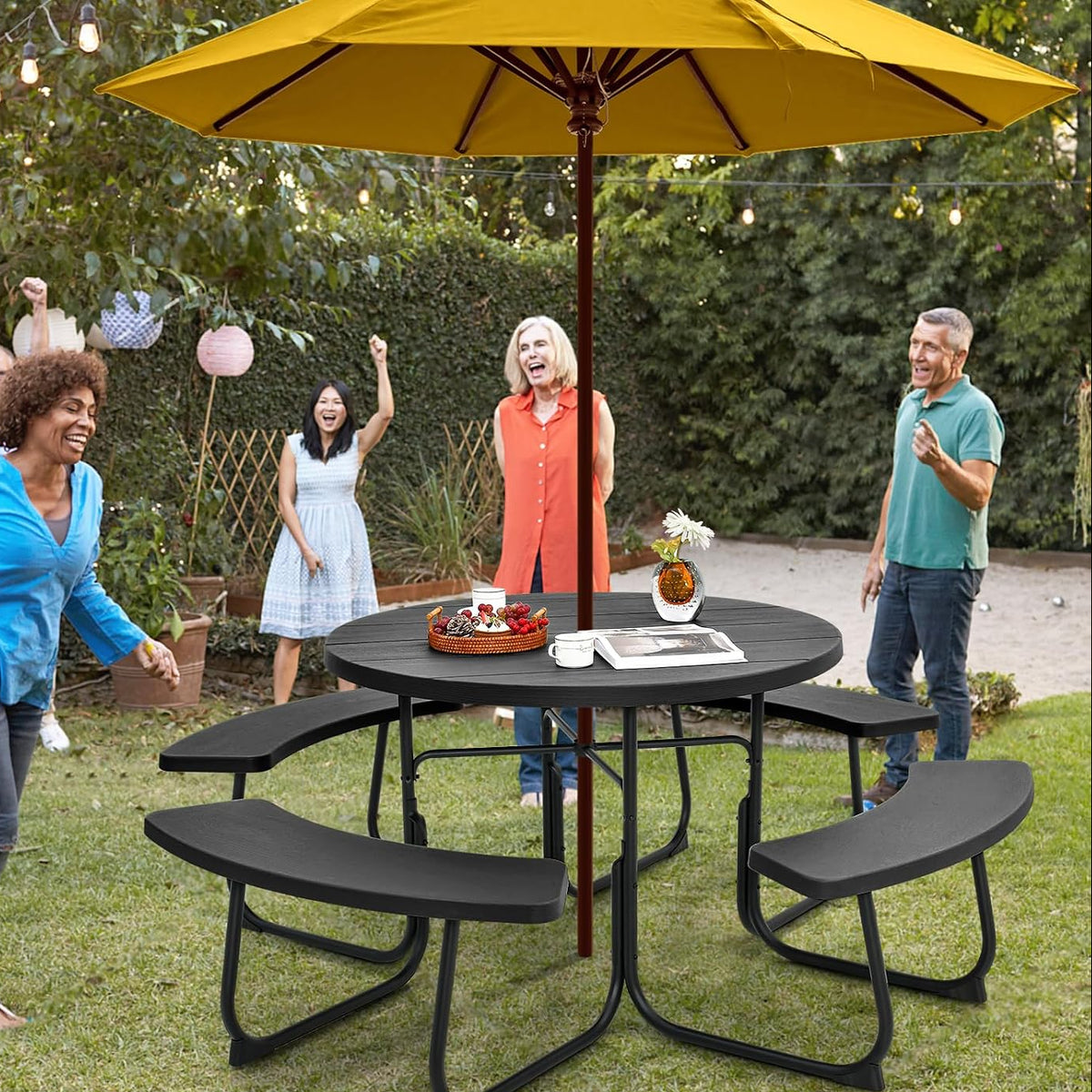 HDPE Round Outdoor Picnic Table Set