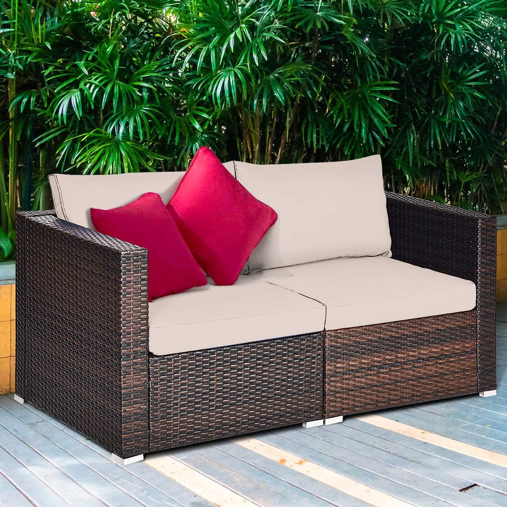 Cushioned Wicker Outdoor Patio Loveseat Sofa