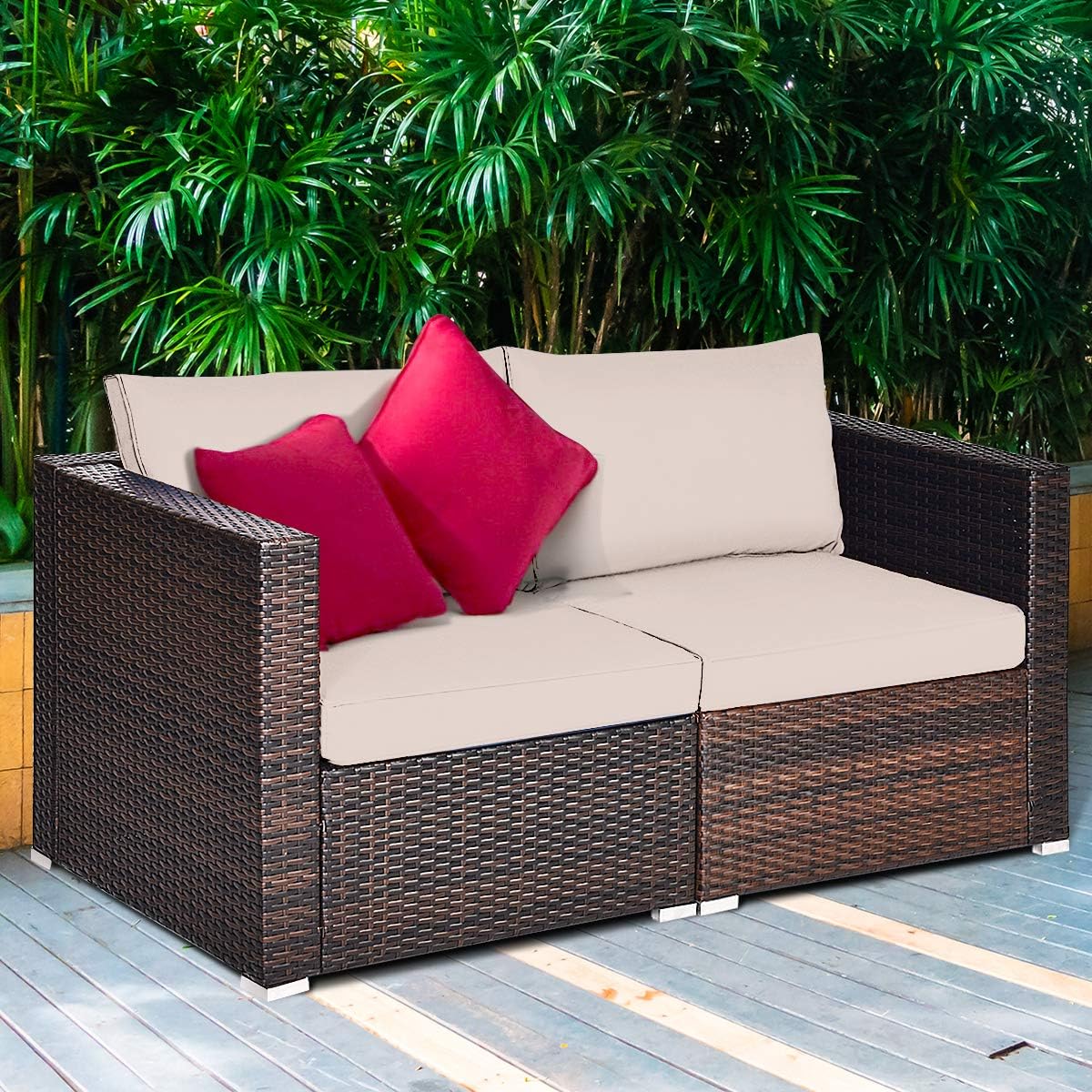 Cushioned Wicker Outdoor Patio Loveseat Sofa