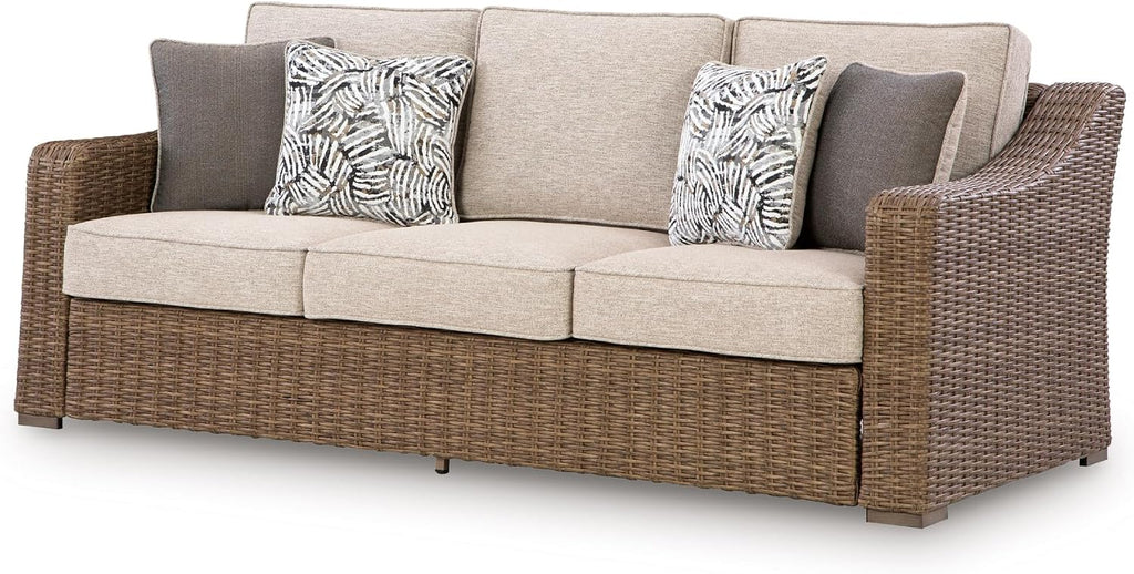 Cushioned Wicker 3‑Seater Outdoor Patio Sofa