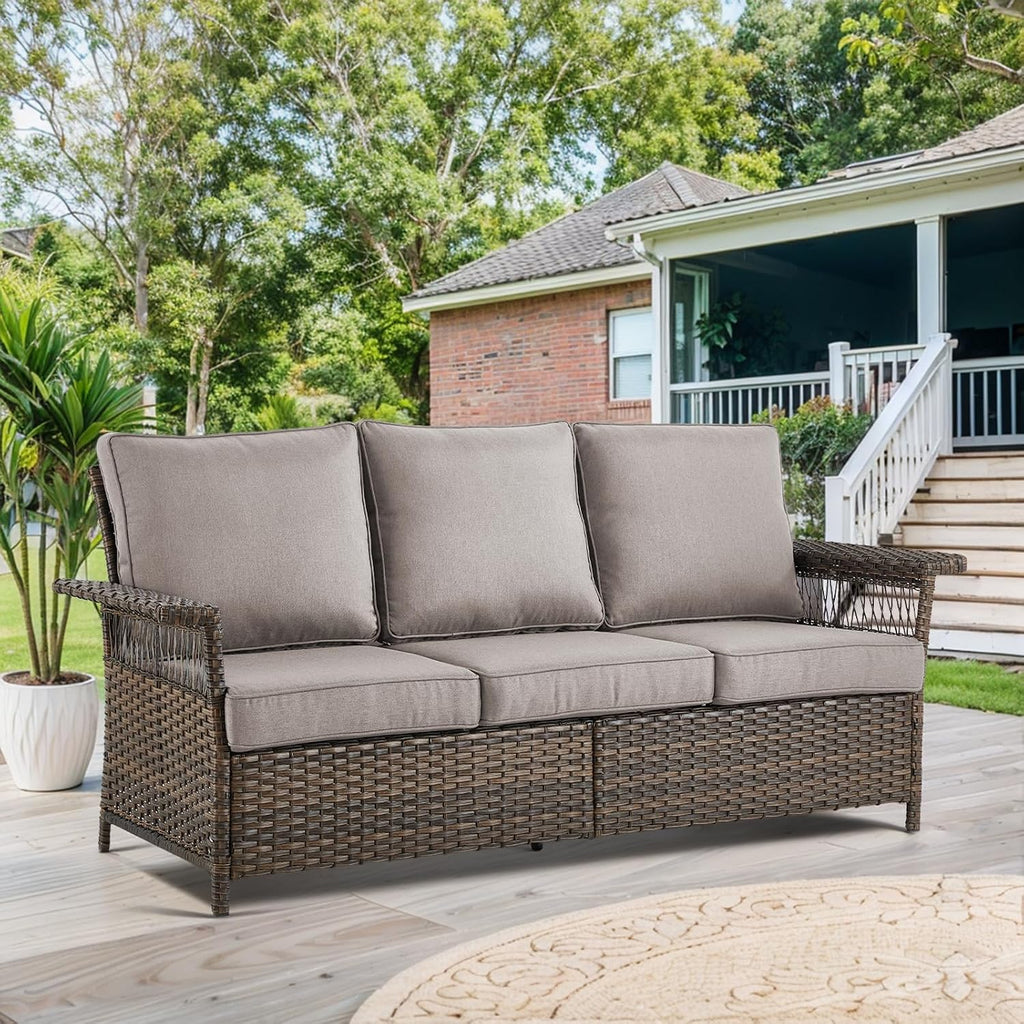 Cushioned Wicker 3‑Seater Outdoor Patio Sofa