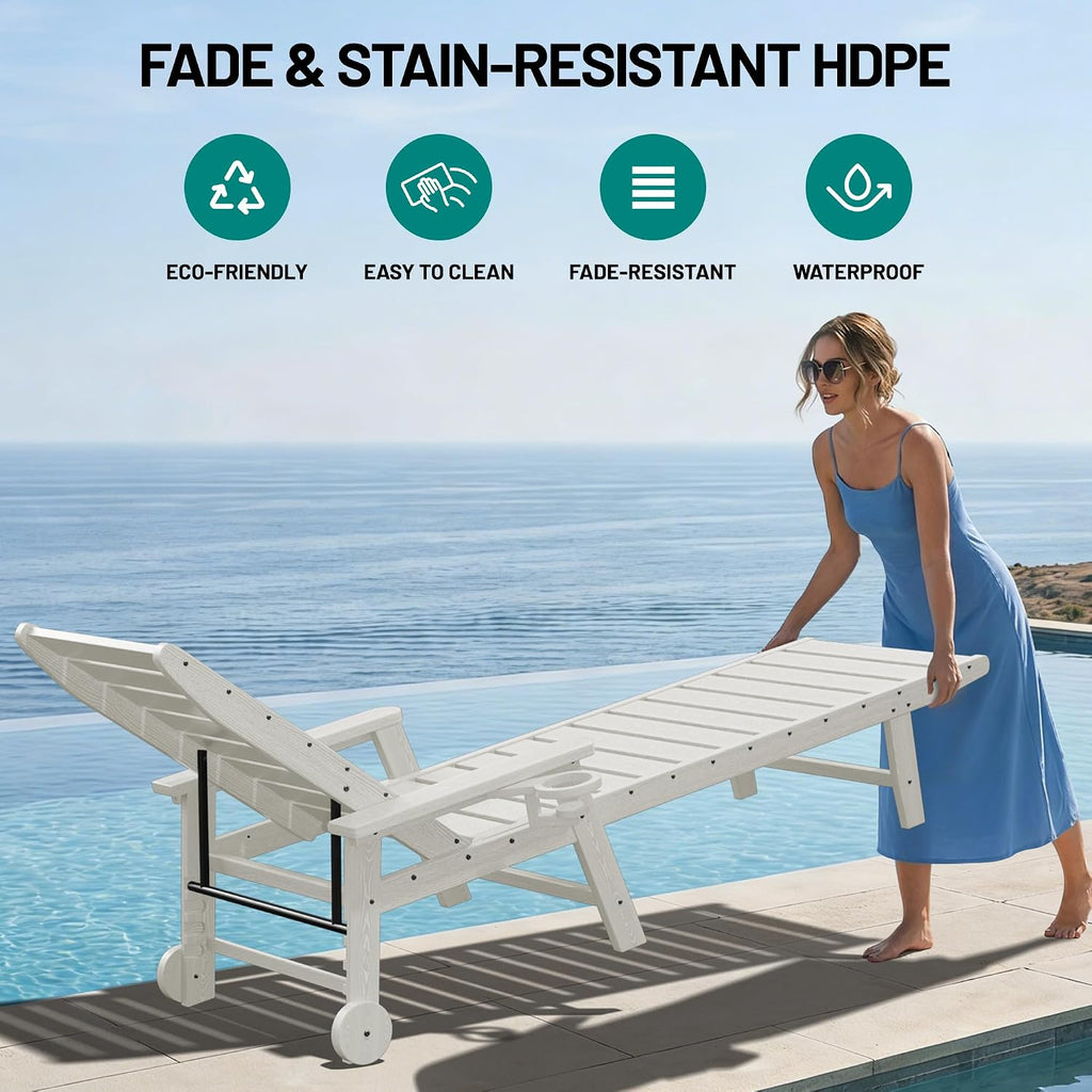 HDPE Adjustable Wheeled Outdoor Lounge Chairs