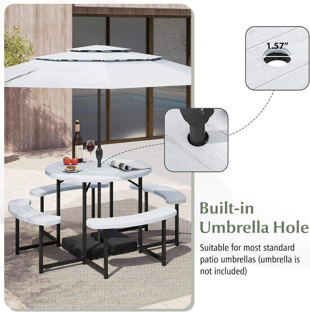 HDPE Round Outdoor Picnic Table Set