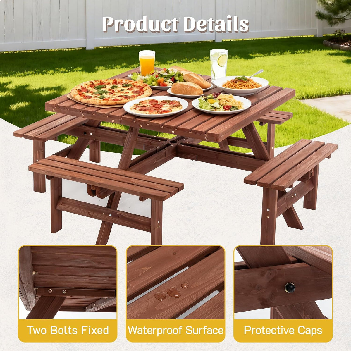 Wooden Square Outdoor Picnic Table Set