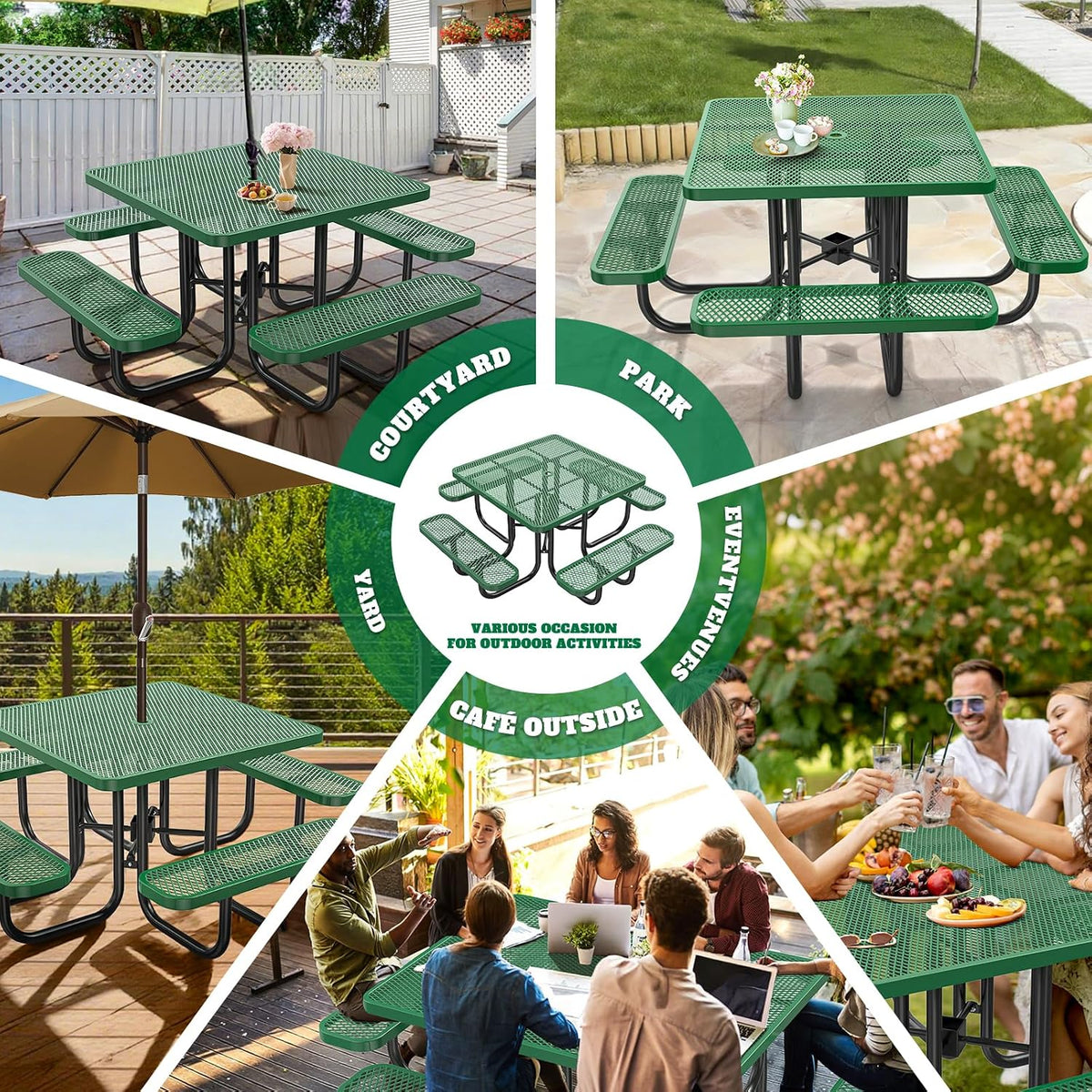 Metal Square Outdoor Picnic Table Set