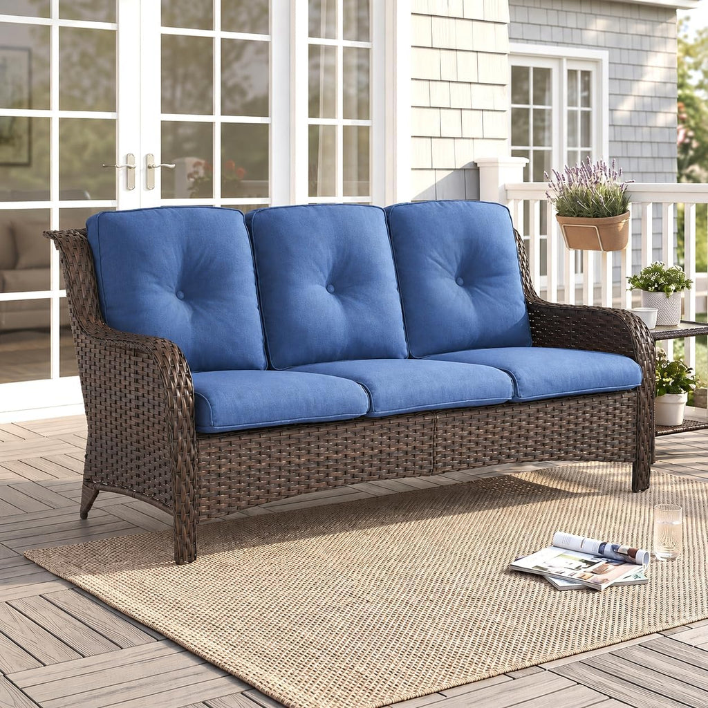 Cushioned Wicker 3‑Seater Outdoor Patio Sofa