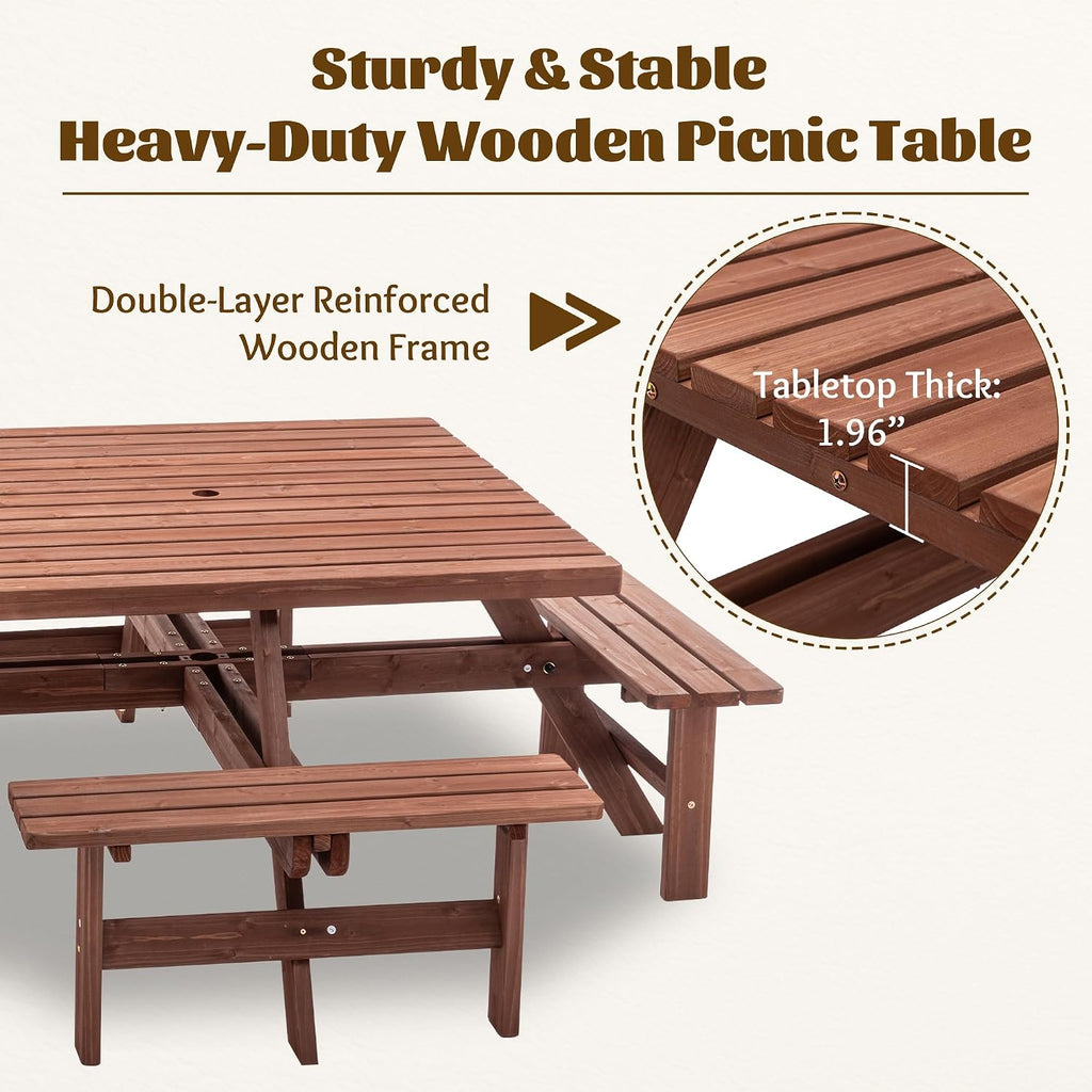 Wooden Square Outdoor Picnic Table Set