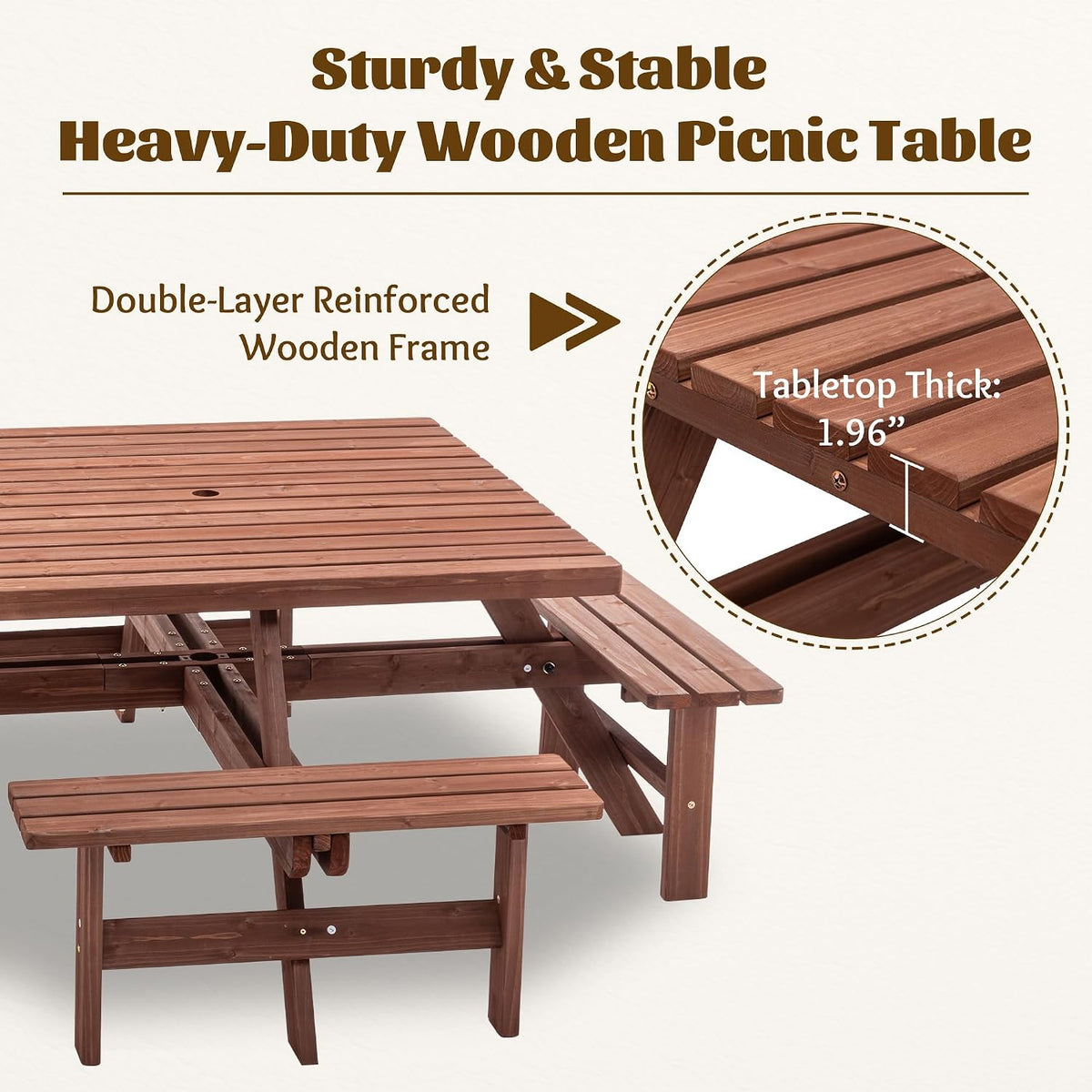 Wooden Square Outdoor Picnic Table Set