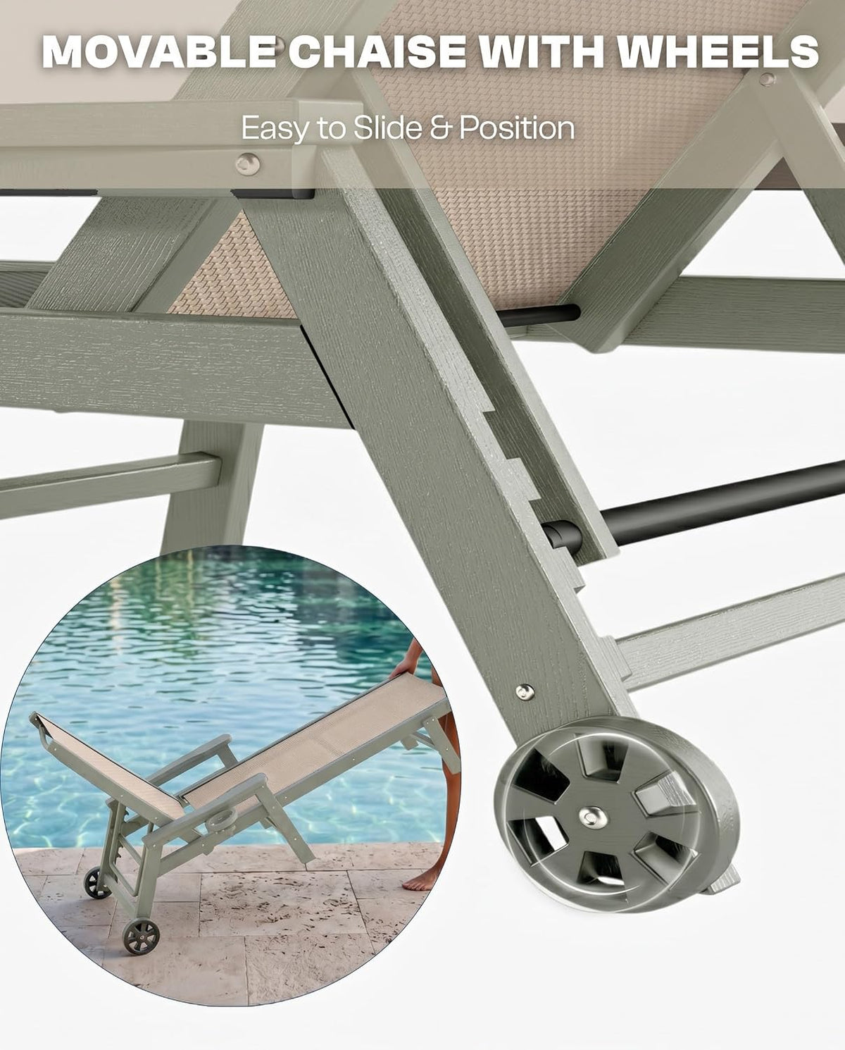 HDPE Adjustable Wheeled Outdoor Lounge Chairs