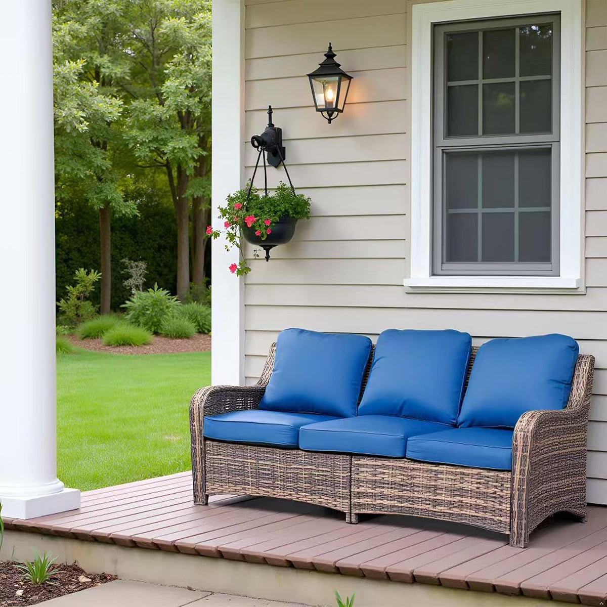 Cushioned Wicker 3‑Seater Outdoor Patio Sofa