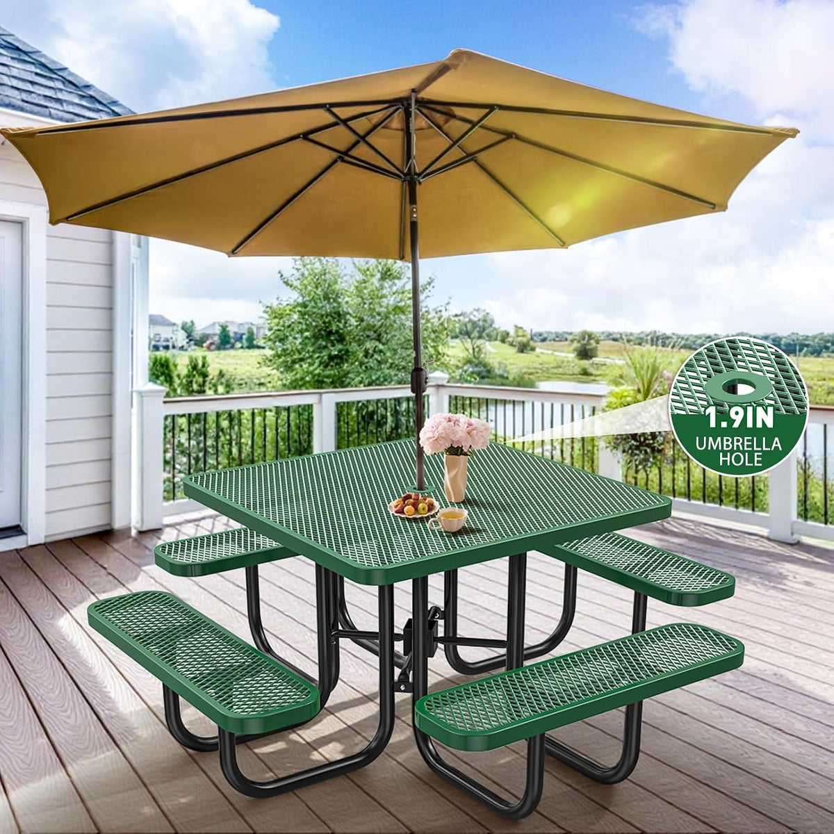 Metal Square Outdoor Picnic Table Set