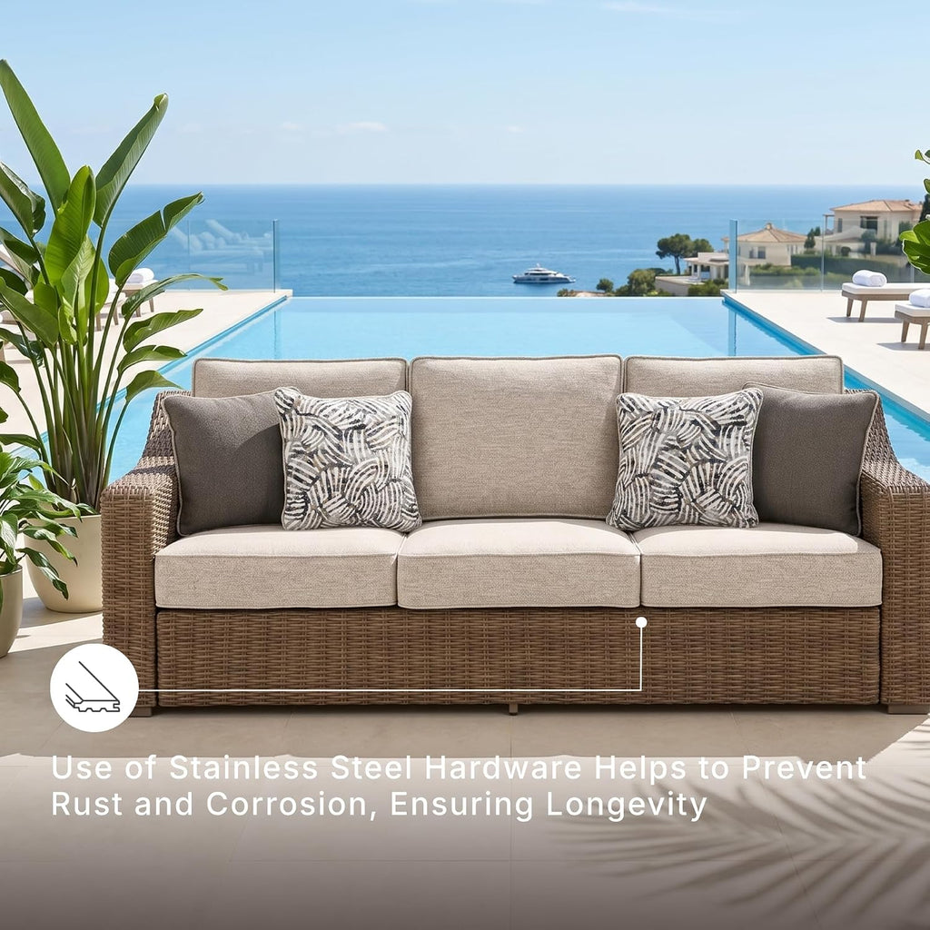 Cushioned Wicker 3‑Seater Outdoor Patio Sofa