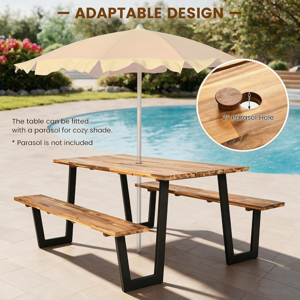 Acacia Wood Outdoor Picnic Table Set