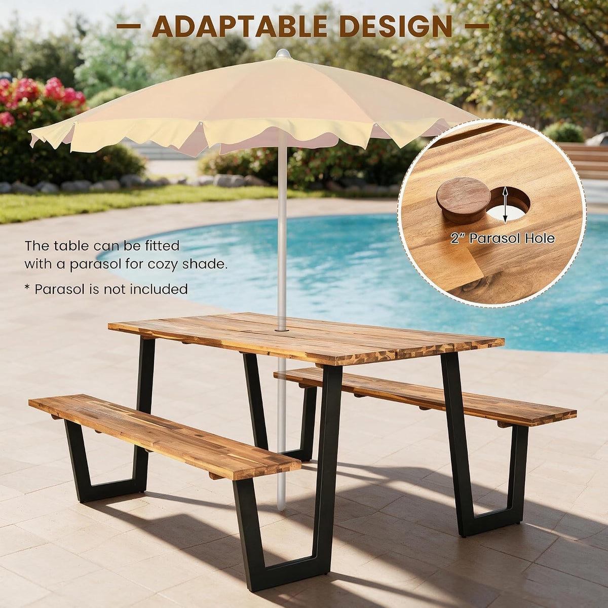 Acacia Wood Outdoor Picnic Table Set