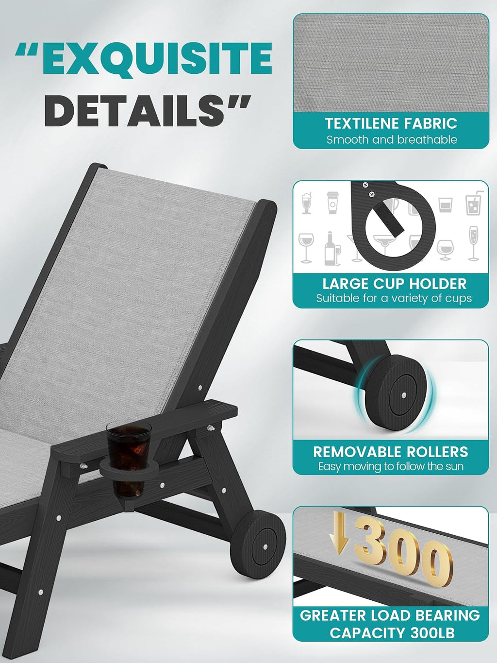 Textilene Wheeled Outdoor Lounge Chairs