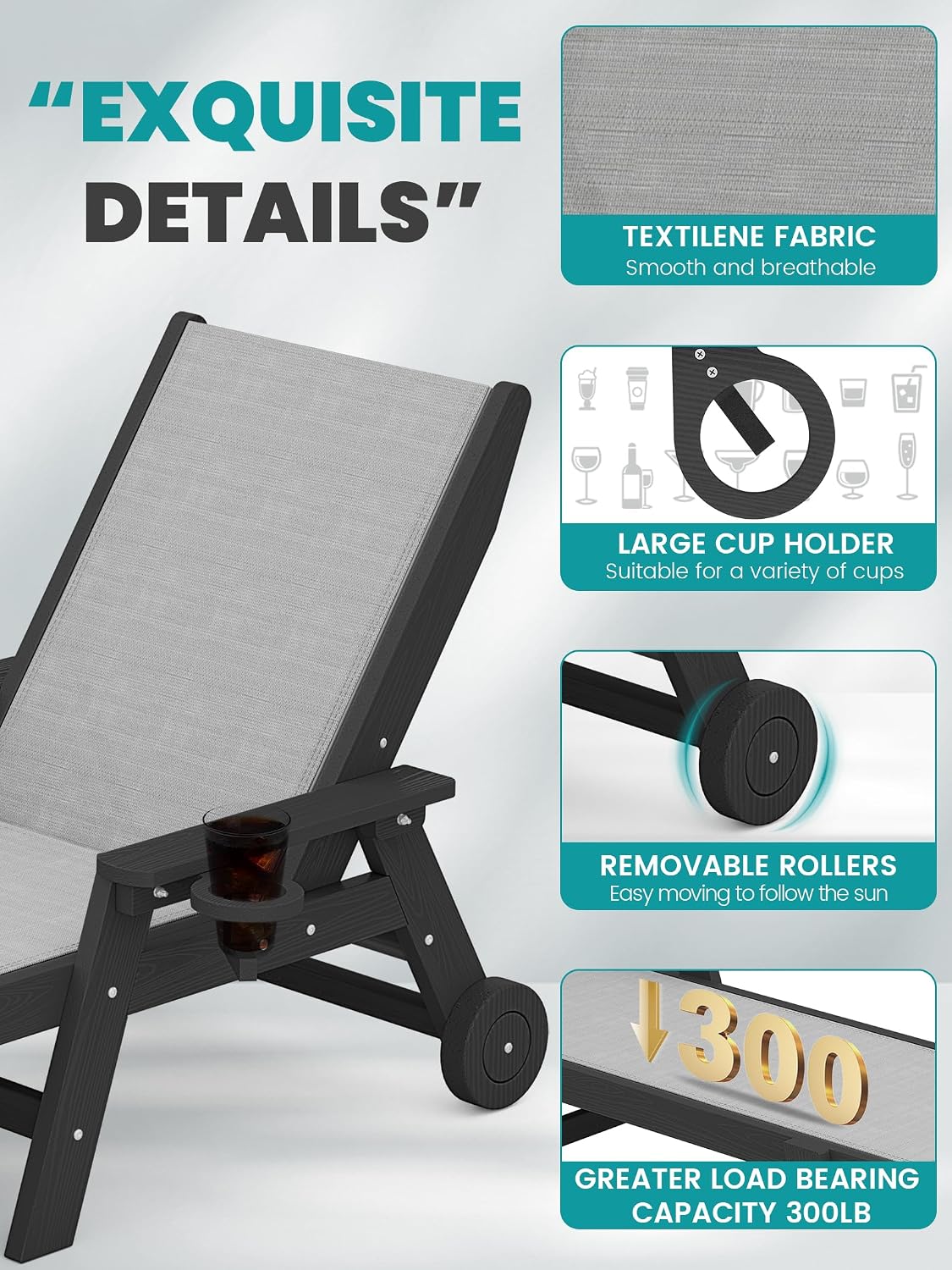 Textilene Wheeled Outdoor Lounge Chairs