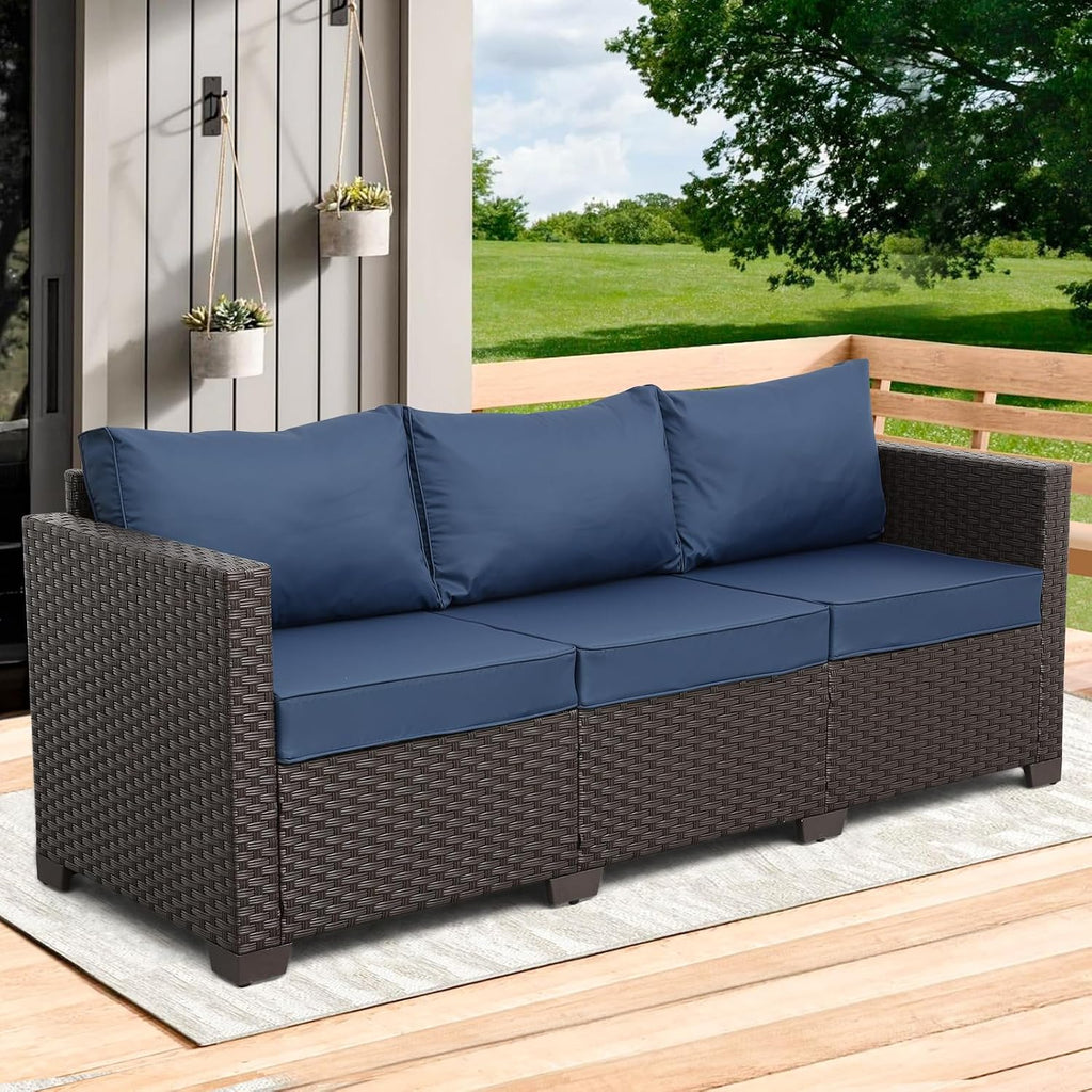 Cushioned Wicker 3‑Seater Outdoor Patio Sofa