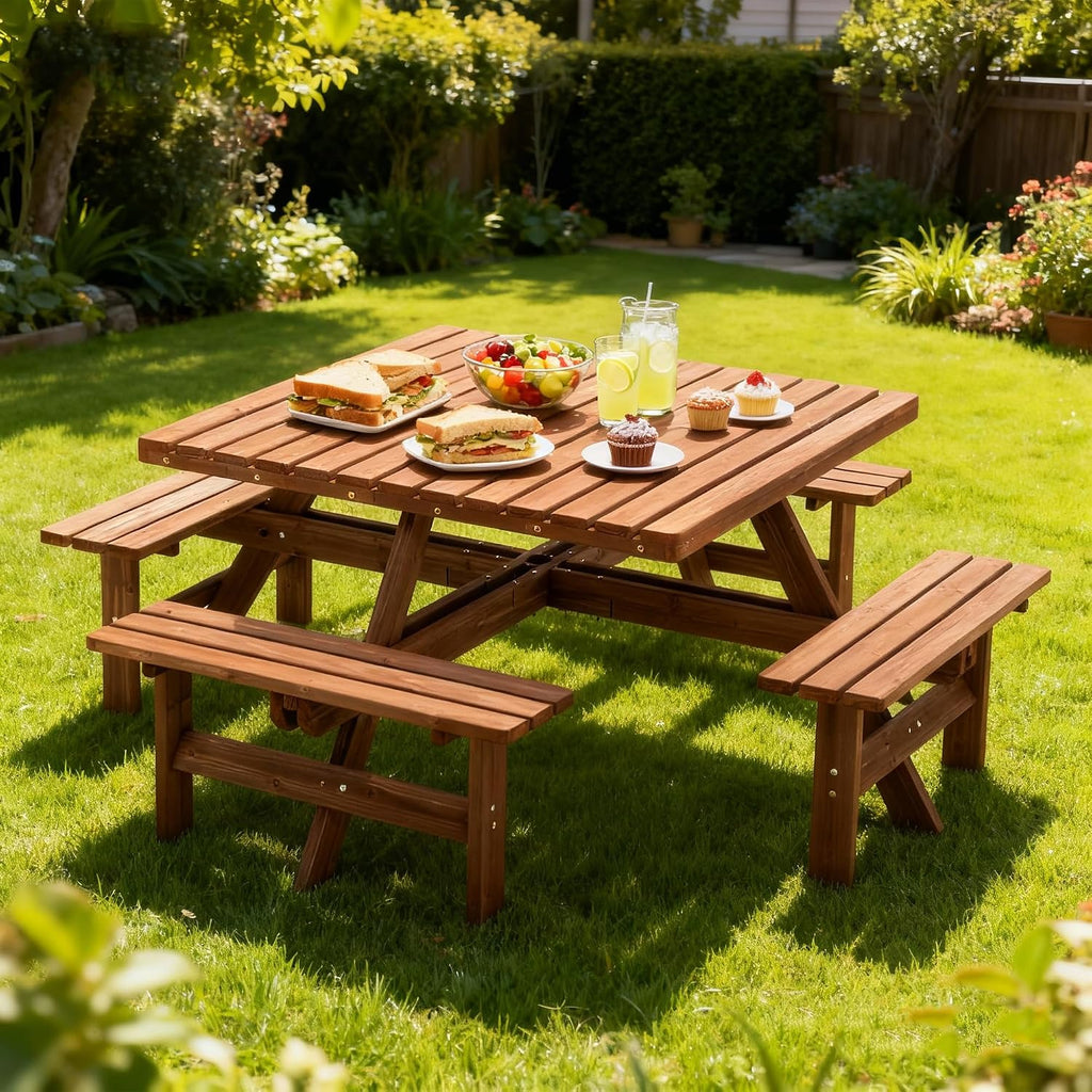 Wooden Square Outdoor Picnic Table Set
