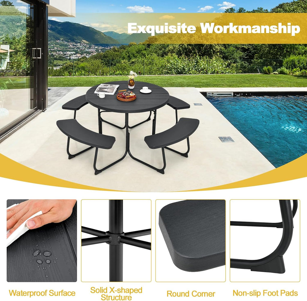 HDPE Round Outdoor Picnic Table Set