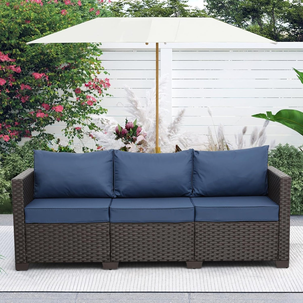 Cushioned Wicker 3‑Seater Outdoor Patio Sofa