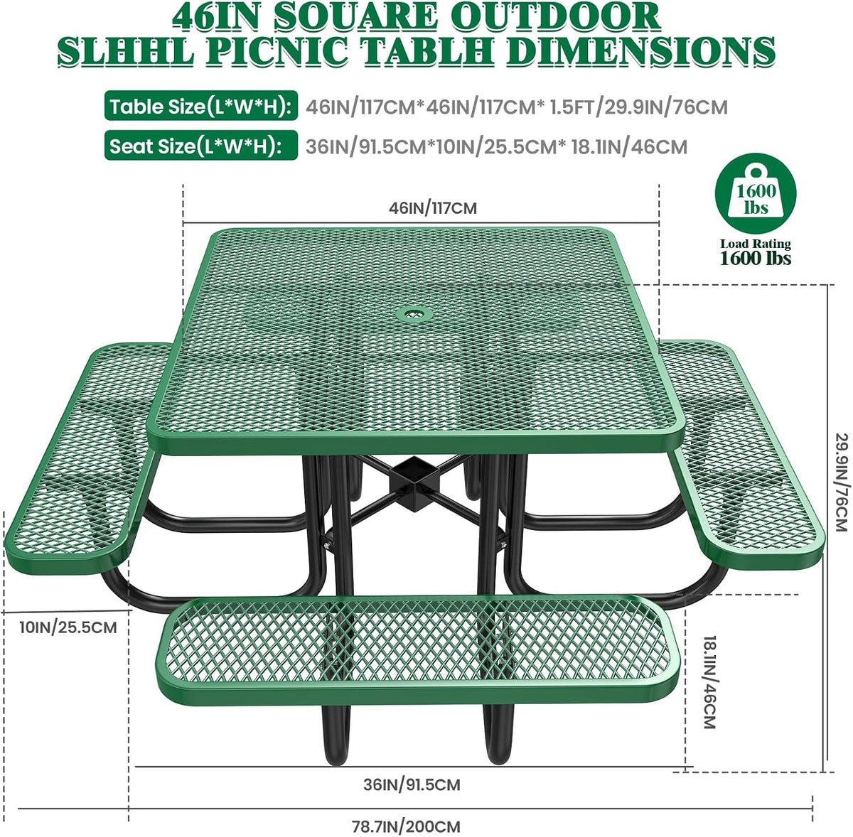 Metal Square Outdoor Picnic Table Set