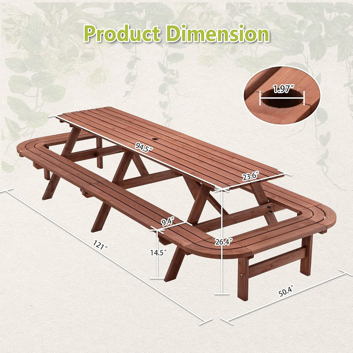 Large Wooden Rectangular Outdoor Picnic Set