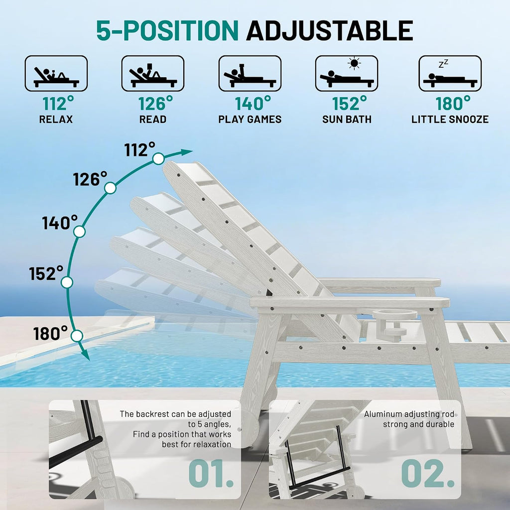 HDPE Adjustable Wheeled Outdoor Lounge Chairs