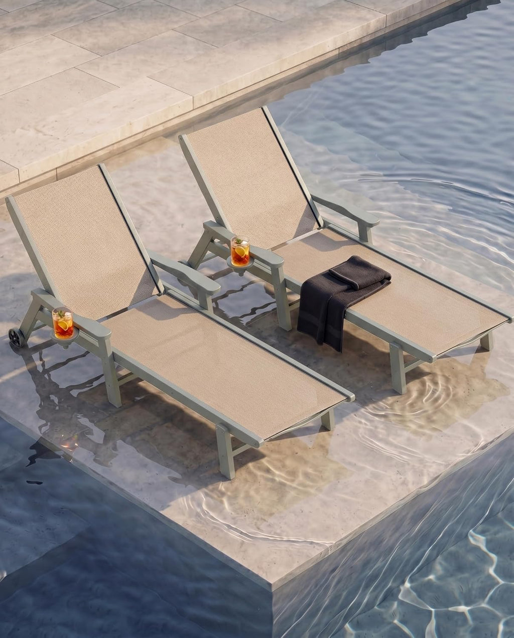 HDPE Adjustable Wheeled Outdoor Lounge Chairs