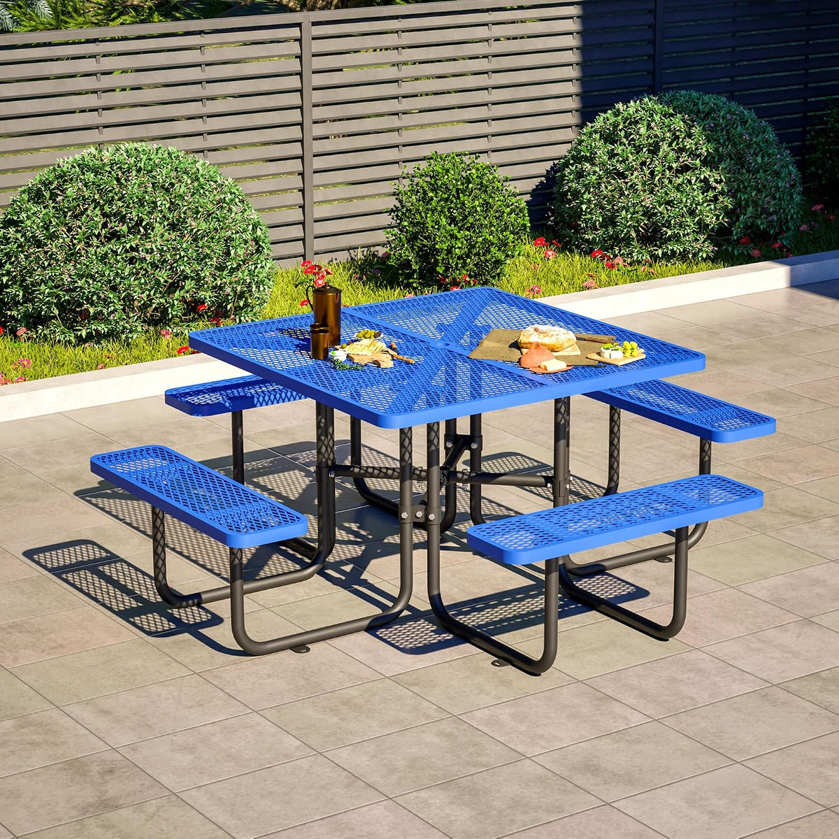 Heavy‑Duty Square Metal Picnic Table Set