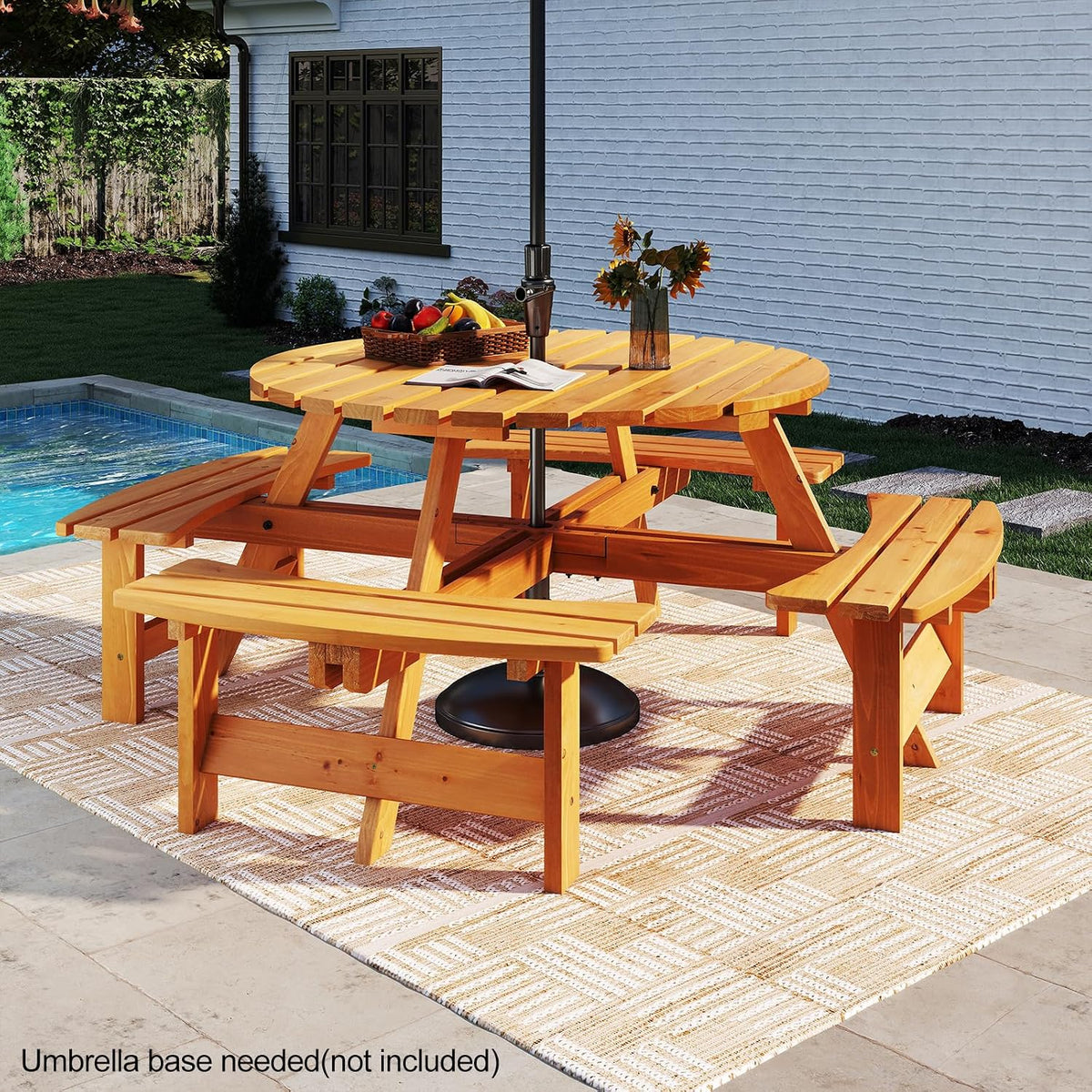 Wooden Round Outdoor Picnic Table Set