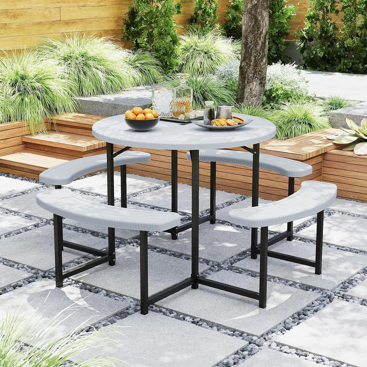 HDPE Round Outdoor Picnic Table Set