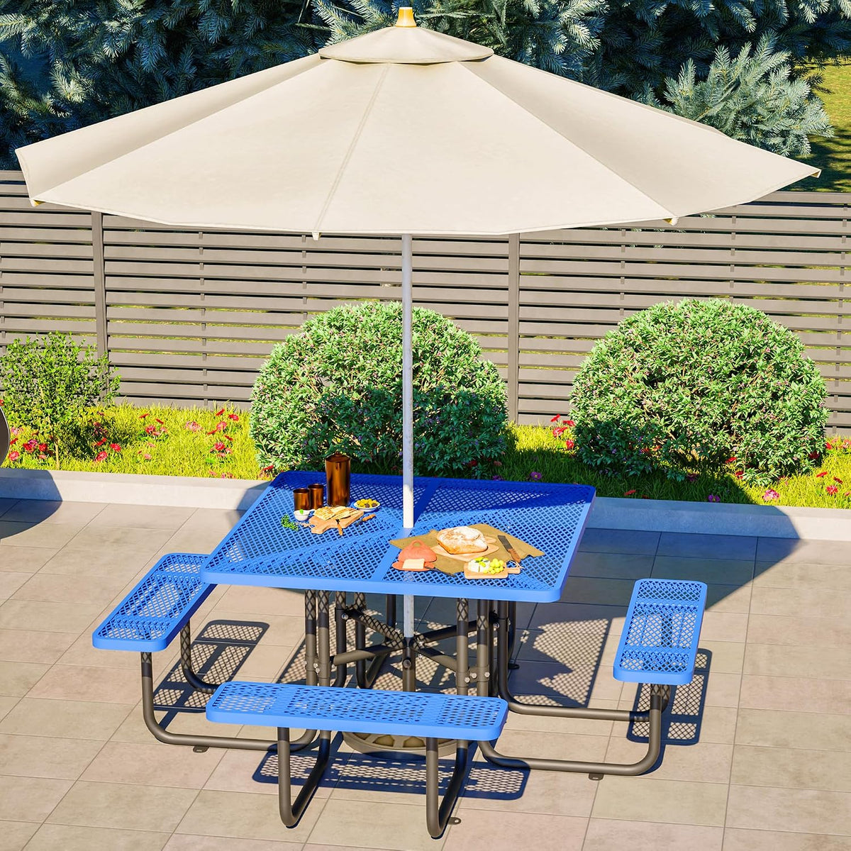 Heavy‑Duty Square Metal Picnic Table Set