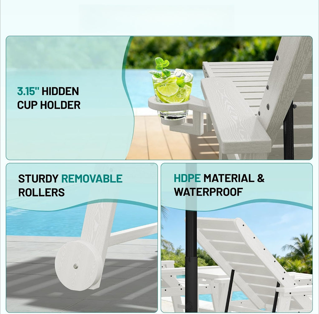 HDPE Adjustable Wheeled Outdoor Lounge Chairs